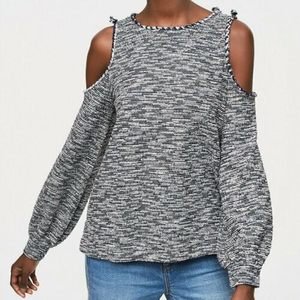 Ann Taylor LOFT Tweed Cold Shoulder Long Sleeve Top Size small